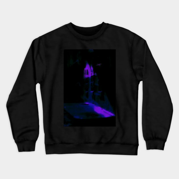 Special processing. Person walking at night, on dark street, with stone walls. Blue. Crewneck Sweatshirt by 234TeeUser234